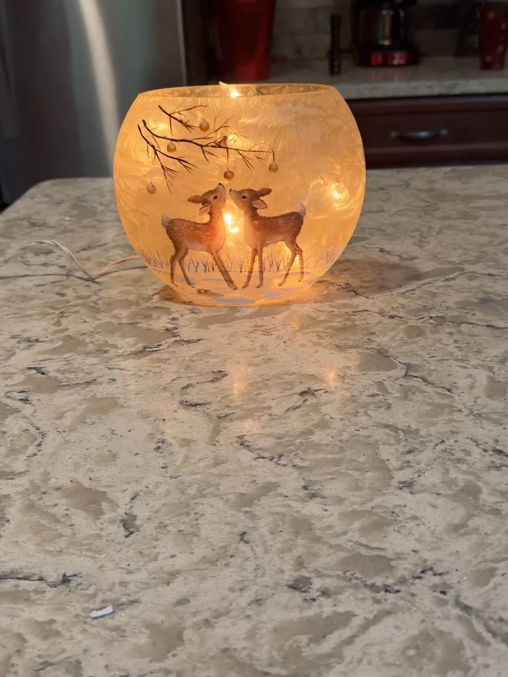 Hand-Painted Deer Glass Candle Holder - Amber Glow